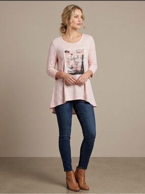 Absolutely Famous Dusty Pink Paris Graphic Hi-Low Tunic